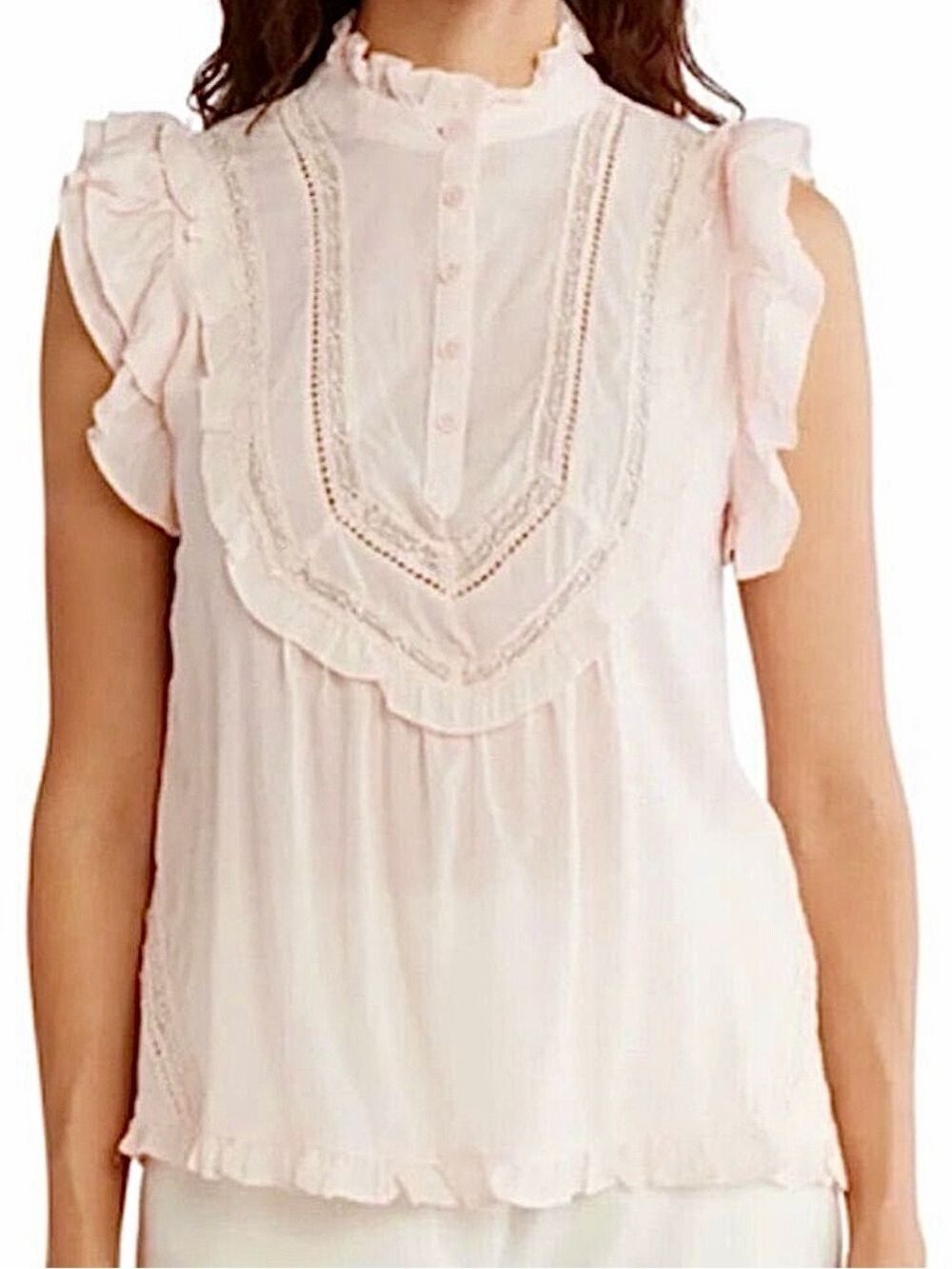 NWT Jason Wu pale pink romantic gauzy lightweight ruffle short sleeve blouse S